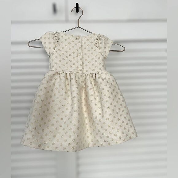Janie and Jack Holiday Collection Cream Gold Shimmer Dot Dress Size 12-18 Months - Picture 3 of 16